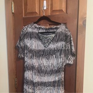 Ellen Tracy Zebra Print Midi Dress with Sequin Detail